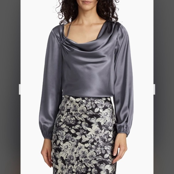 Cinq à Sept Jordy Cowlneck Silk Top in Slate Size XS - Picture 2 of 12